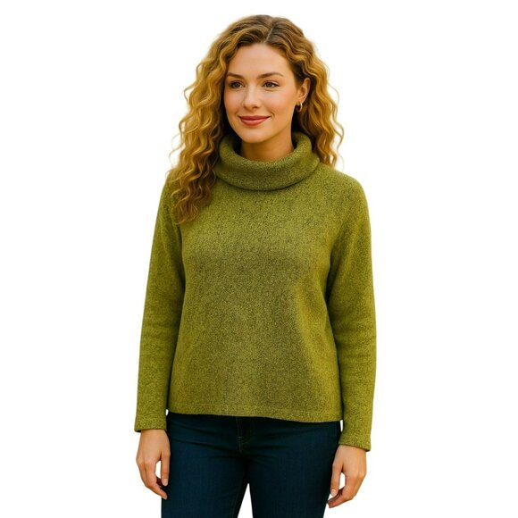 Eileen Fisher Olive Green Textured Knit Cowl Neck Sweater Womens Large Italian Y - Picture 5 of 10